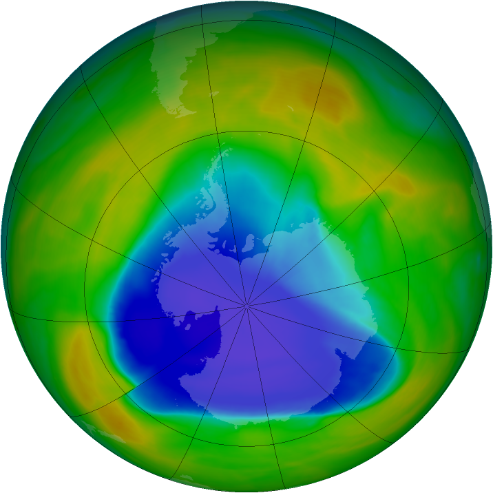 Antarctic ozone map for 05 November 2007